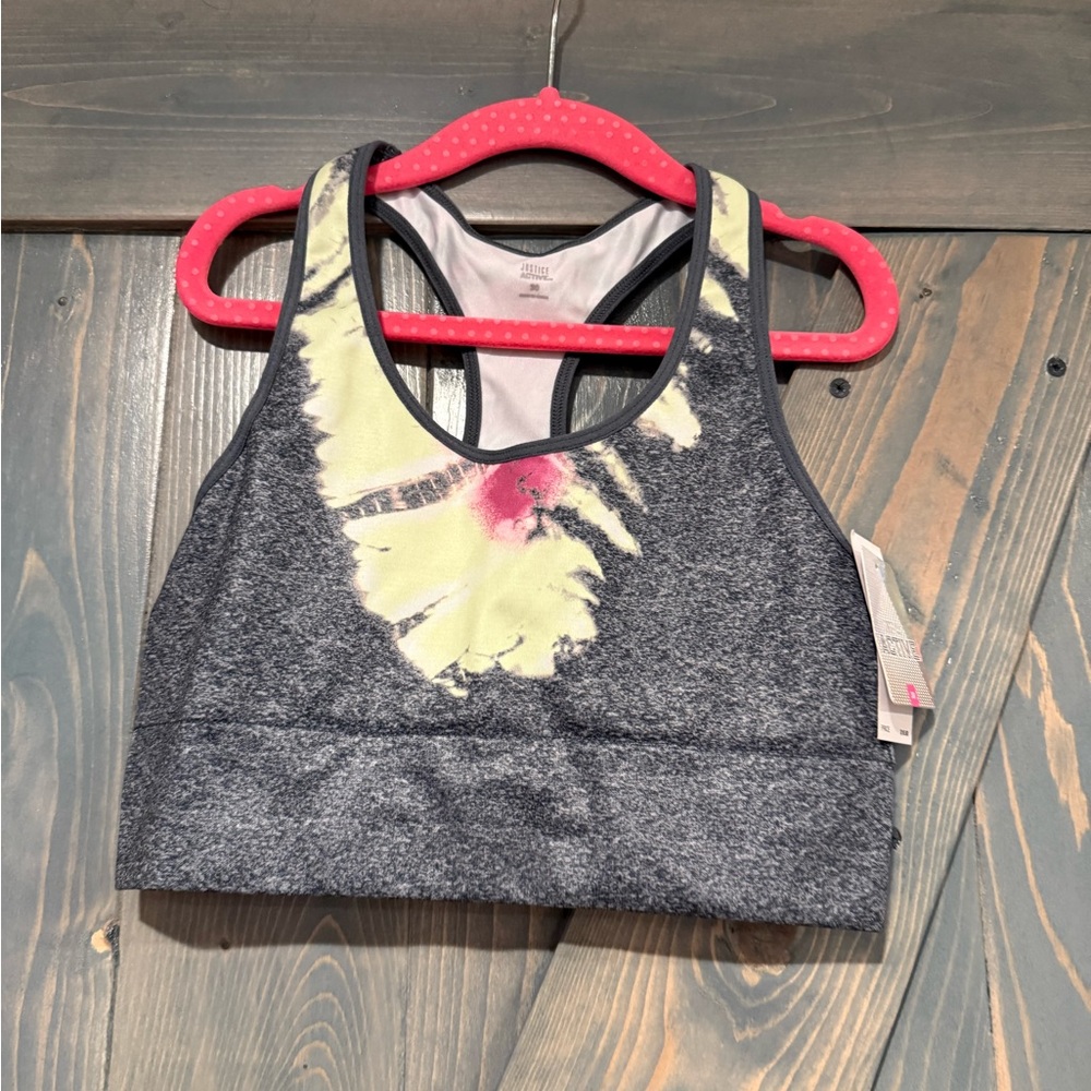 Justice Gray and Yellow Tie-Dye Sports Bra